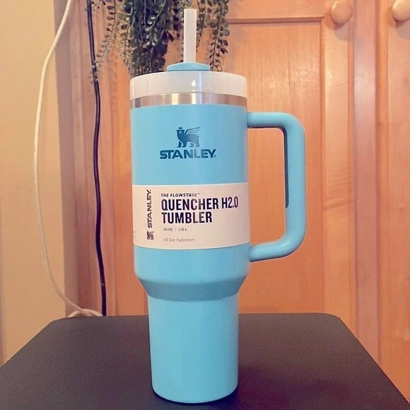 40oz Insulated FlowState Travel Tumbler with Handle & Straw – Pool Blue