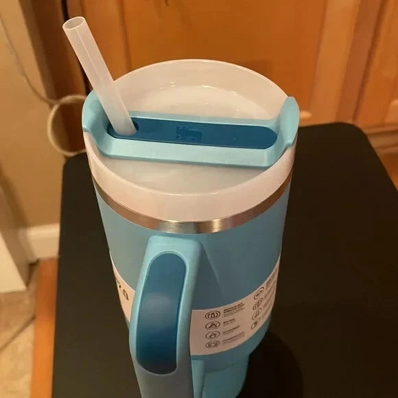 40oz Insulated FlowState Travel Tumbler with Handle & Straw – Pool Blue